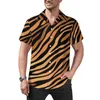 Freizeithemden für Herren, Tiger-Print-Hemd, goldene Tierstreifen, Urlaub, lockere hawaiianische Harajuku-Blusen, kurze Ärmel, individuelle übergroße Oberteile