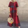 Ethnic Clothing Women Dress Summer Large Size National Style Retro Small Fresh Plaid O-neck Short Sleeved Loose Muslim Abayas