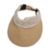 Cappelli a tesa larga Sparsil Summer Beach per le donne Vuoto Top Parasole Cappello di paglia Elastico regolabile Outdoor Roll Up Visiera parasole da viaggio