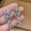 Orecchini pendenti Moda Micro pavimenta rosa Cubic Zirconia Goccia di pietra per le donne Regalo di gioielli da sposa a forma di grande farfalla di lusso E1040