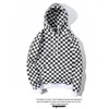 Men's Jackets Thickened Black And White Plaid Hooded Sweatshirt For Trendy Men Women Coat