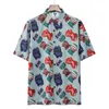 2023 남성 패션 플라워 프린트 셔츠 캐주얼 버튼 아래로 짧은 슬리브 하와이 셔츠 정장 여름 해변 디자이너 드레스 셔츠