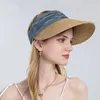 Cappelli a tesa larga Sparsil Summer Beach per le donne Vuoto Top Parasole Cappello di paglia Elastico regolabile Outdoor Roll Up Visiera parasole da viaggio