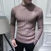 남자 스웨터 MRMT 2023 브랜드 한국 줄무늬 야생 반 하이 목이 긴 소매 스웨터 중간 니트 바닥 셔츠