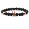 Strand 2023 Élégant Noir Mat 8mm Perles Bracelet Pave CZ 4 Couleur Couronne Bracelets Pour Femmes Hommes Ami Cassic Bijoux Pulseras