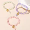 Natural Stone Pink Chalcedony Bead Lucky Charm Armband Women mode Sweet Chinese Fu Handgjorda Strand Bangles For Girl