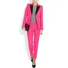 Kvinnors tvåbitar byxor Elegant kostym 2 Set V Neck Casual Business for the Office Tailleur Femme Jacket med