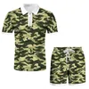 Herren-Trainingsanzüge, Camouflage-Set, modische Herren-Sportanzüge, Laufen, Fitness, Reißverschluss, Poloshirt, Kurzarm, kausale Shorts, Streetwear, Sommer