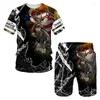 Heren Trainingspakken Losse Contrast Kleur Zomer Mode 3D Bedrukte T-shirt Sets Voor Mannen Trainingspak Elements Casual Korte Mouwen 2 Delige Set