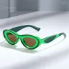 Sunglasses Concave Luxury Retro Brand Cat Eye Sun Glasses Two Color Oval Men Blue Green Shades 2023