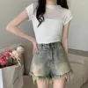 T-shirts pour femmes Summer Mesh Patchwork Shirt Lady Casual Short Sleeve Slim Tee Top