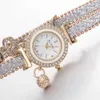 Moda con lettere AMORE Orologio al quarzo da donna con cinturino in pelle con diamanti pieni in metallo