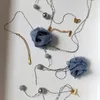 Tour de cou européen américain bleu Rose fleur pendentif cou chaîne tout assorti clavicule réglable boucles d'oreilles asymétriques