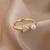 Anéis de casamento estilo coreano simulado pérola para mulheres estrela coração cristal zircão anel de noivado jóias vintage presente baguete