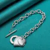 925 Sterling Silver Two Heart Pendant Armband Chain For Women Man Wedding Engagement Fashion Charm Party Jewelry