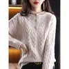 Kadın Sweaters Merino Yün Kazak Kadın Hood Yaka Külot Gevşek Moda Top Sonbahar/Kış Kırışık Bükülmüş Çiçek Kalınlaştırılmış