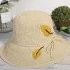 Wide Brim Hats Handmade Straw Sun Hat Girl Summer Simple Leaf Embroidery Basin Cap Shopping Trip Crochet Shade Caps Women Elegant H6565