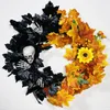 Fleurs décoratives Halloween Guirlande Décoration de porte d'entrée 17,7 pouces Augmenter l'atmosphère Noir et jaune Mur Fenêtre Décor Party Favors