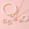 Ensembles de bijoux de mariage Style Y2K Mignon Rose Papillon Pendentif Boucles D'oreilles Mode Tempérament Imitation Perle Bracelet Collier Ensemble pour Femmes Fille 230717