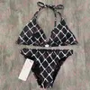 Women Designer Bikini Set Sexy Halter Swimwear Letter Plaid Print One Piece Swimsuit Summer Vacation Biquini