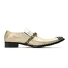 Tipo italiano Sapatos masculinos dourados Slip on Formal Negócios Vestido de couro Sapatos masculinos de tamanho grande Formais Oxford Sapatos masculinos Dourados Dedo do pé de metal Moda Festa, sapatos de casamento!