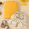 Conjuntos de roupas para meninas sem mangas com estampa de borboleta e shorts florais para 0 a 3 anos