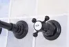 Torneiras para pia de banheiro preto óleo bronze polido ampla banheira de parede 3 furos alça dupla torneira de cozinha torneira misturadora asf499