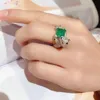 Wedding Rings Luxury Emerald Green Agate Zircon Leopard Rings Animal Panther Ring with Stone Adjustable size For Women Copper Party Jewelry 230717