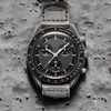 MENS tittar på Bioceramic Moon Quarz Chronograph Mission till Mercury Moon Pluto Neptune 42mm Real Black Nylon Montre de Luxe Limited 203V