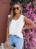 Women's Tanks White Scalloped Lace Half-Button Tank Top For Women Sexy Scoop Neck Sleeveless 2023 Vest Underwear Clothes