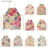 Flower Pattern Cleaning Colorful Apron Home Cooking Kitchen Apron Wear Cotton Linen Adult Bibs Home restaurante L230620