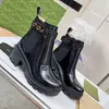 Black Platform Boots Designer Woman Martin Booties Real Leather Fashion Luxury Rhinestone Bee Desert Bottes Winter Shoes Size 42