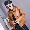 Femmes en cuir Safari femmes Style véritable Cargo veste bureau dame en peau de mouton à manches longues mince manteau court automne hiver Streetwear Outwear