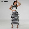 Women's Two Piece Pants CM.YAYA Striped Printed Women Two 2 Piece Set Outfits Sleeveless Tank Top and Ruffles Midi Maxi Long Skirt Suit 2023 Dress Set J230717