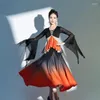 Stage Wear Ballroom Competition Dress Adult Women Tango Waltz Dancing Performance Costume Flare Sleeve Gradient Modern Dancewear DL9877