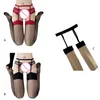 Women Socks Sheer Thigh High Pantyhose Stockings Attached Colorblock Garter Belt Sexy Open Crotch Strappy Silky Tights Hosiery