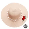 Breda brimhattar Anpassade broderi Textnamn Logo Sun Hat For Women's Summer White Pompon Straw Beach Female Sunshade Caps