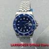 Zegarek Larimoker 40 mm Blue Men Zegarwatch Użyj PT5000 NH35 Miyota 8215 Ruch szczotkowany ramka wkładka jubileuszowa Bransoletka jubileuszowa