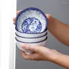 Dinnerware Sets Ceramic Soup Bowls Tableware Set Retro Blue And White Porcelain Rice Bowl Chopsticks Gifts Box