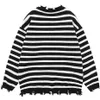 Men's Sweaters Hi Street Striped Sweaters Knitted Pullovers Men Oversized Loose Distressed Hip Hop Sweater Fall Winter Fashion Streetwear Tops 230715