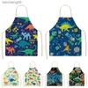 Cartoon Dinosaurus Print Schort Aangroeiwerende Waterdichte Schort Koksschort Dames Mouwloos Schort Schoonmaak Gereedschap Koken Accessoires L230620