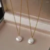 Colliers pendentifs Collier de chaîne ovale de perles d'eau douce de luxe de 12 mm avec support d'extension de 2 pouces pour les femmes en acier au titane plaqué or 18 carats