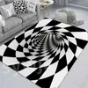 Tapijten Creatieve Swirl Tapijt Geometrisch Zwart en Wit Raster Slaapkamer Woonkamer Antislip Vloermat 3D Trap Swirl Illusion Tapijt R230725