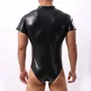 Herren Body Shaper Sexy Herren Kunstleder Enger Bodysuit Wrestling Jumpsuits Reißverschluss PU Tank Top Onesie Erotische Gay Teddies Bühnenshow