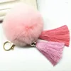 Keychains 2 PCS Silk Tassel Rex Fur Ball Keychain Large Pompom Gold Color Lobster Clip Bag Accessories Wholesale