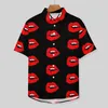 Camisas casuais masculinas Blusas com estampa de lábios vermelhos Man Do Not Lie design havaiano de manga curta estampada elegante superdimensionada camisa de praia presente