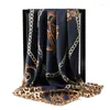 Scarves 2023 Silk Scarf Women Leopard Print Foulard Soie Wraps Quality Female Satin Shawl Hijab Square Head 90x90cm