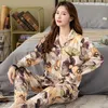 Vrouwen Nachtkleding 2 stks/sets Vrouwen Bloemen Gedrukt Pyjama Sets Lange Mouw Homewear Turn-down Kraag Pyjama Herfst Winter nacht Pak 4XL