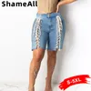 Kvinnors plus storlek jumpsuits rompers y2k plus size Sexig blå ihålig ut denim Bermudas 4xl Summer Women Tassel Short Jeans Lace Up Bandage Ejressed Shorts 230715