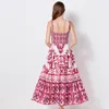 Vintage Barock Print Summer Halter Dress 2023 Luxury Designer Women Sexig Slim Sleeveless Maxi Ruched Floral Backless Dresses Ball261o